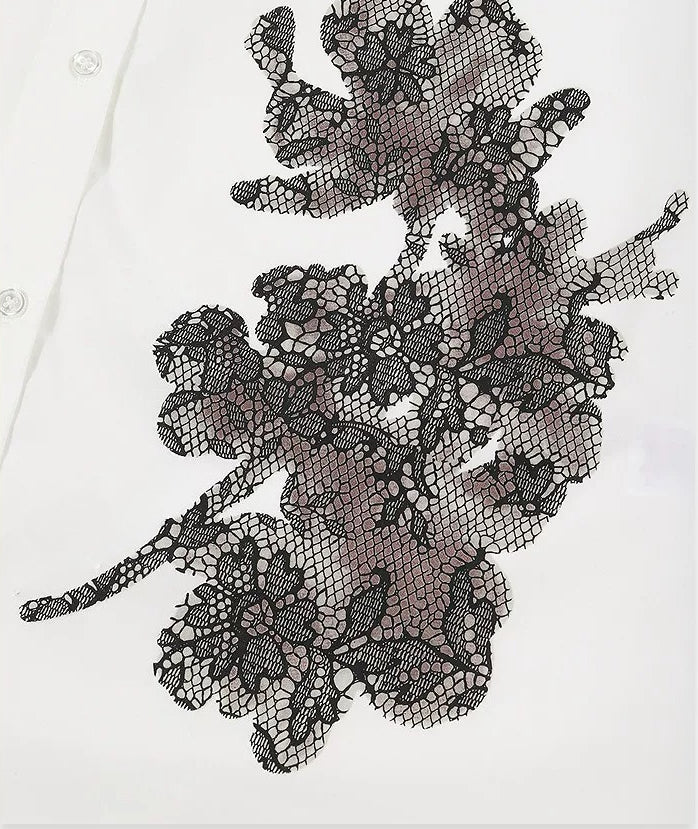 AYANAS patchwork lace-print long-sleeve women's shirt