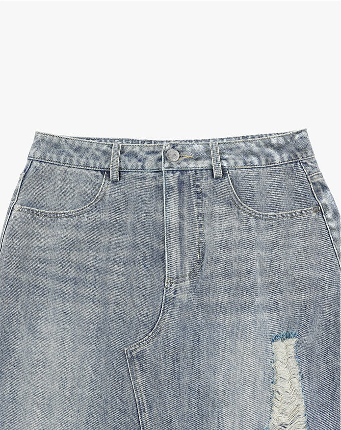 AYANAS Floral-print double-layered patchwork denim skirt