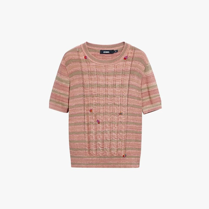 AYANAS Crew-Neck Short-Sleeve Knit Top