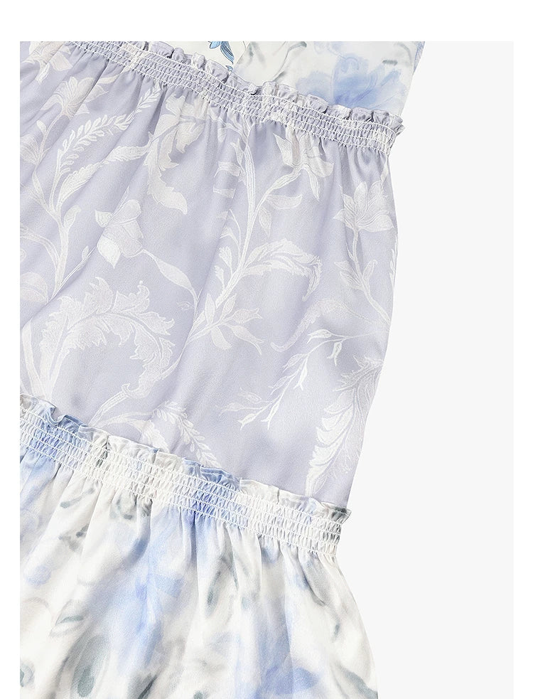 AYANAS Floral-print patchwork layered midi skirt