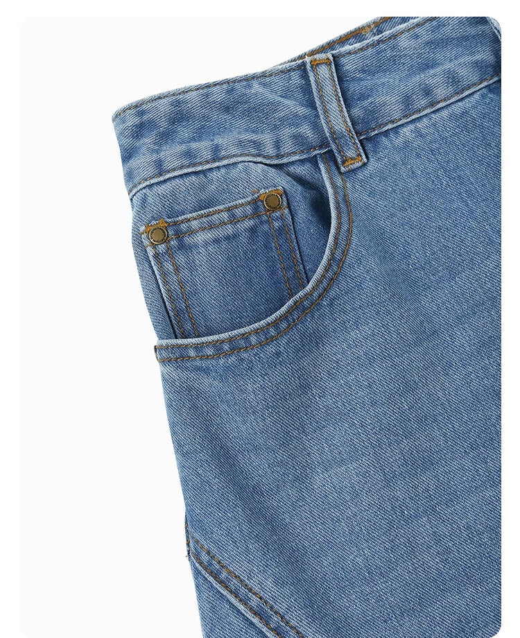 A-line patchwork denim skirt