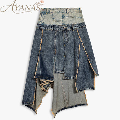 AYANAS Two-Tone Patchwork Denim Skirt