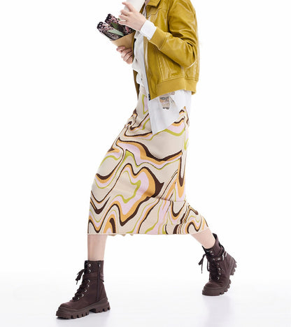 AYANAS Striped Jacquard Stretch Straight-Cut Midi Skirt