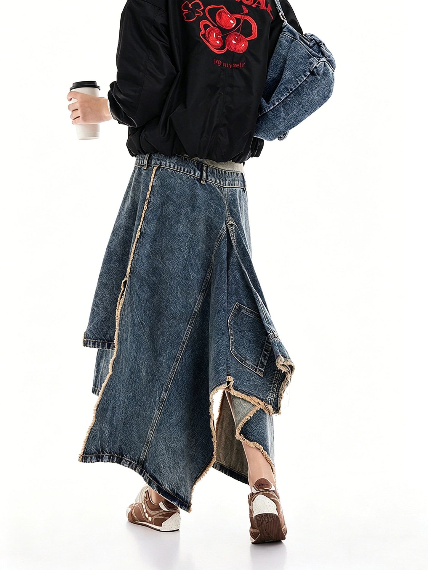 AYANAS Two-Tone Patchwork Denim Skirt