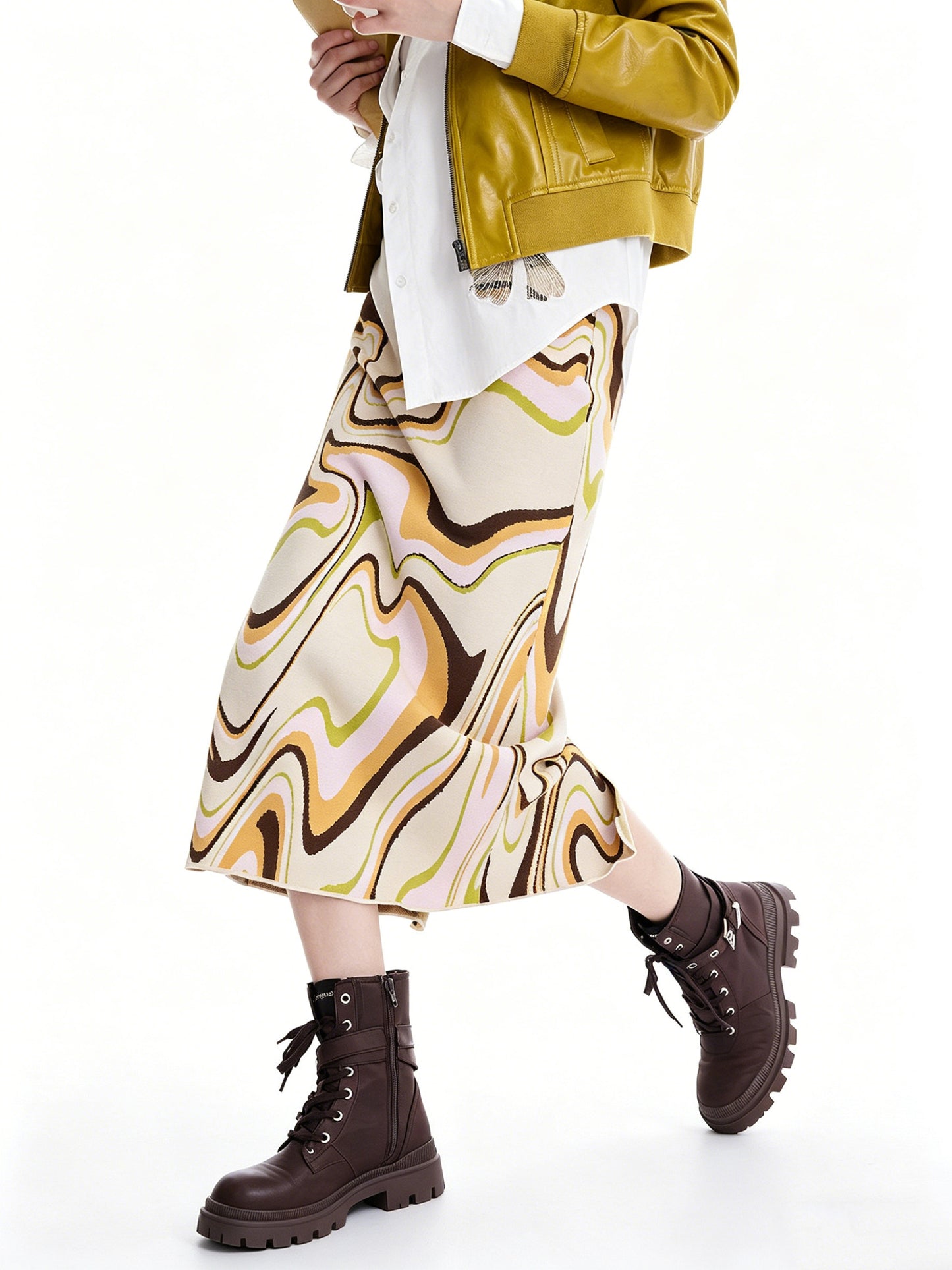 AYANAS Striped Jacquard Stretch Straight-Cut Midi Skirt