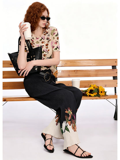AYANAS Floral-print patchwork stretch T-shirt