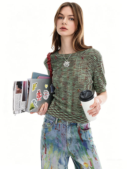 AYANAS  Crew-Neck Short-Sleeve Knit Top