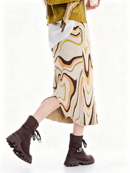 AYANAS Striped Jacquard Stretch Straight-Cut Midi Skirt