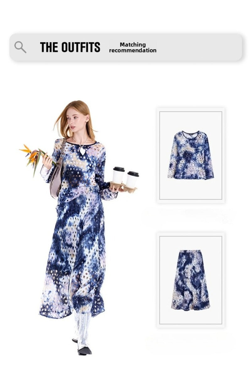 AYANAS Hand-Dyed Blue Gradient Midi Skirt