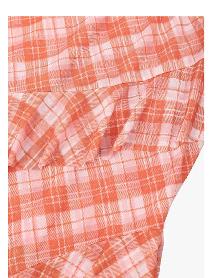 AYANAS Checkered Print Stretch-Fit Layered Ruffled Midi Skirt