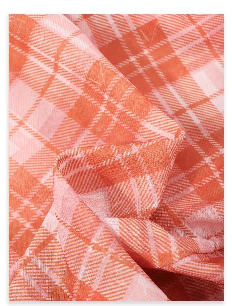 AYANAS Checkered Print Stretch-Fit Layered Ruffled Midi Skirt