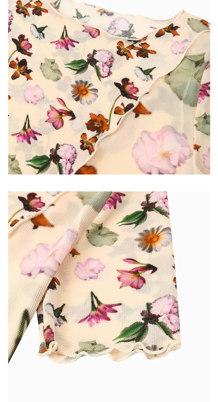 AYANAS Floral-print patchwork stretch T-shirt