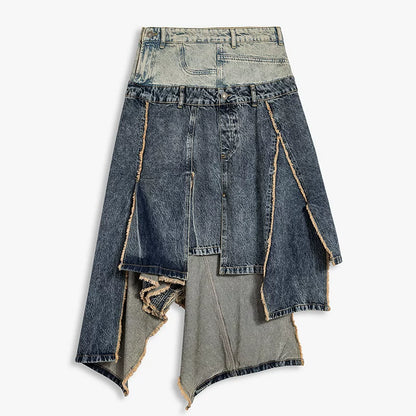 AYANAS Two-Tone Patchwork Denim Skirt