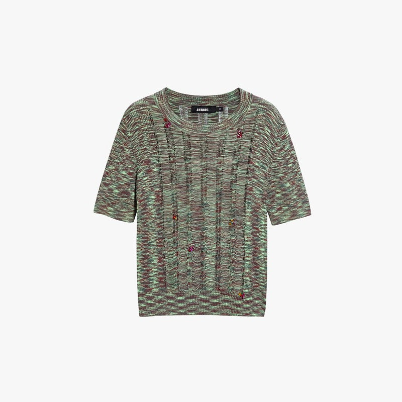 AYANAS  Crew-Neck Short-Sleeve Knit Top