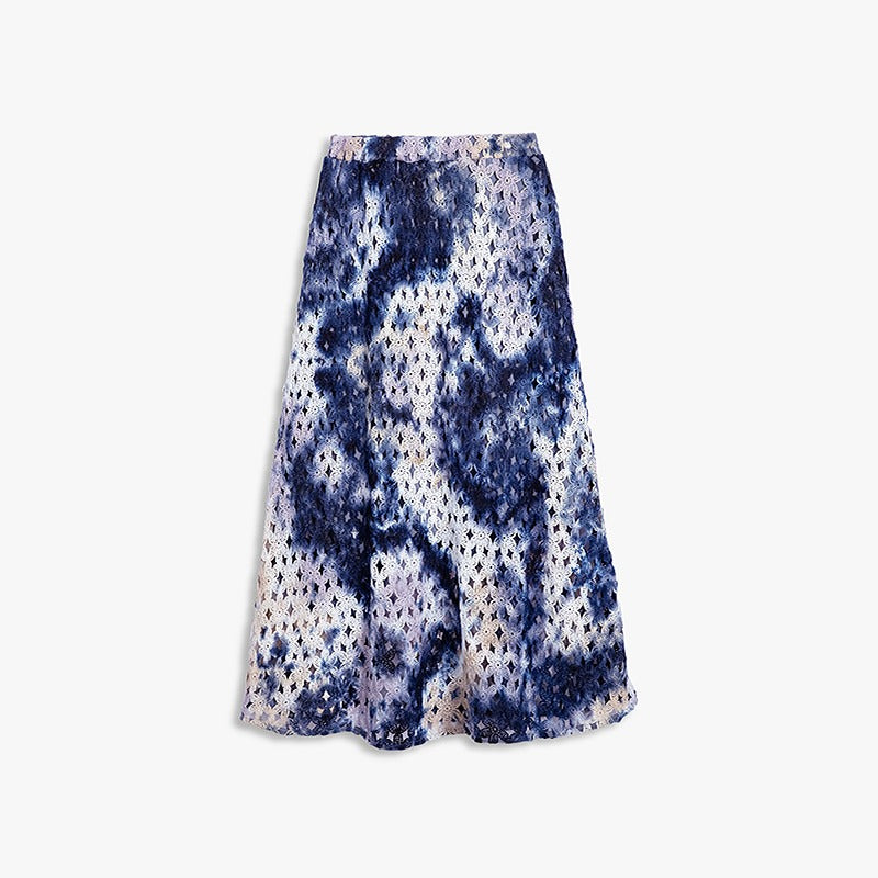 AYANAS Hand-Dyed Blue Gradient Midi Skirt